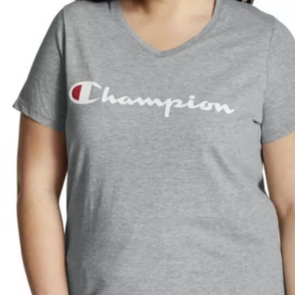 Champion jersey v neck tee logo script gray 1X SS